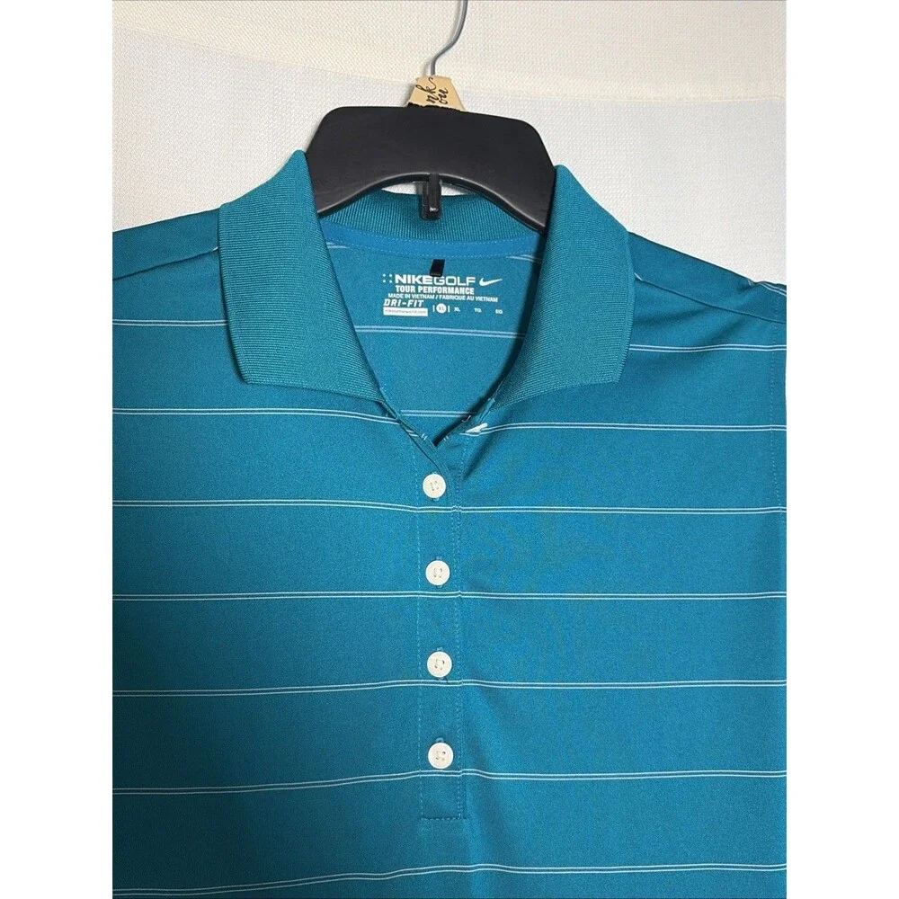 Nike Golf Polo Shirt Womens XL Teal Stripe Sleeveless Dri-Fit Lightweight